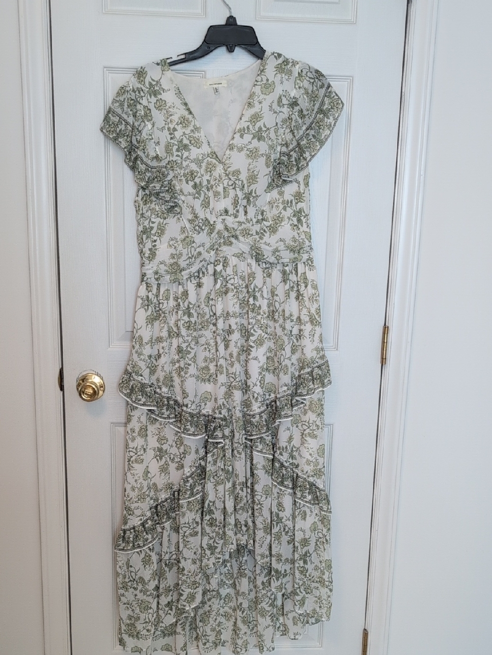Max Studio Off White and Green Floral High-Low Dress